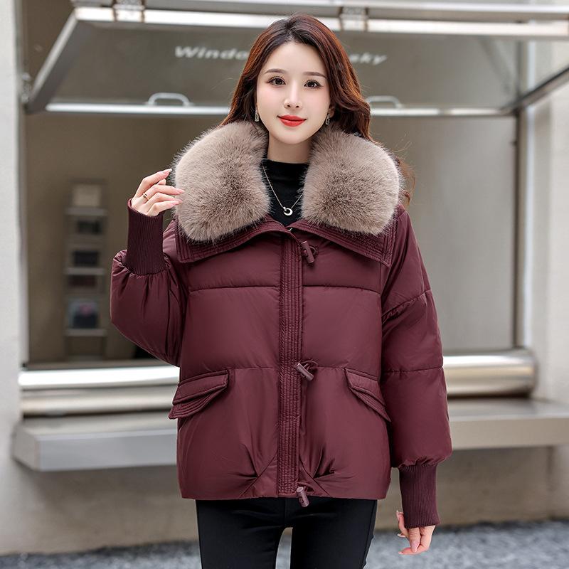 Short down cotton clothes women's winter new fashion loose Maillard big fur collar thickened warm jacket
