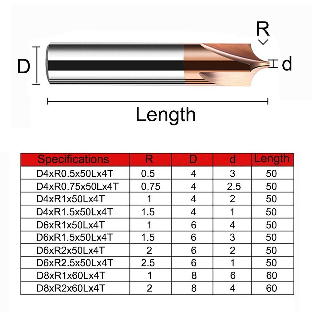 Tungsten Cobalt Alloy Corner Rounding End Mills Round End Mill New Radius Corner Rounding Cutter