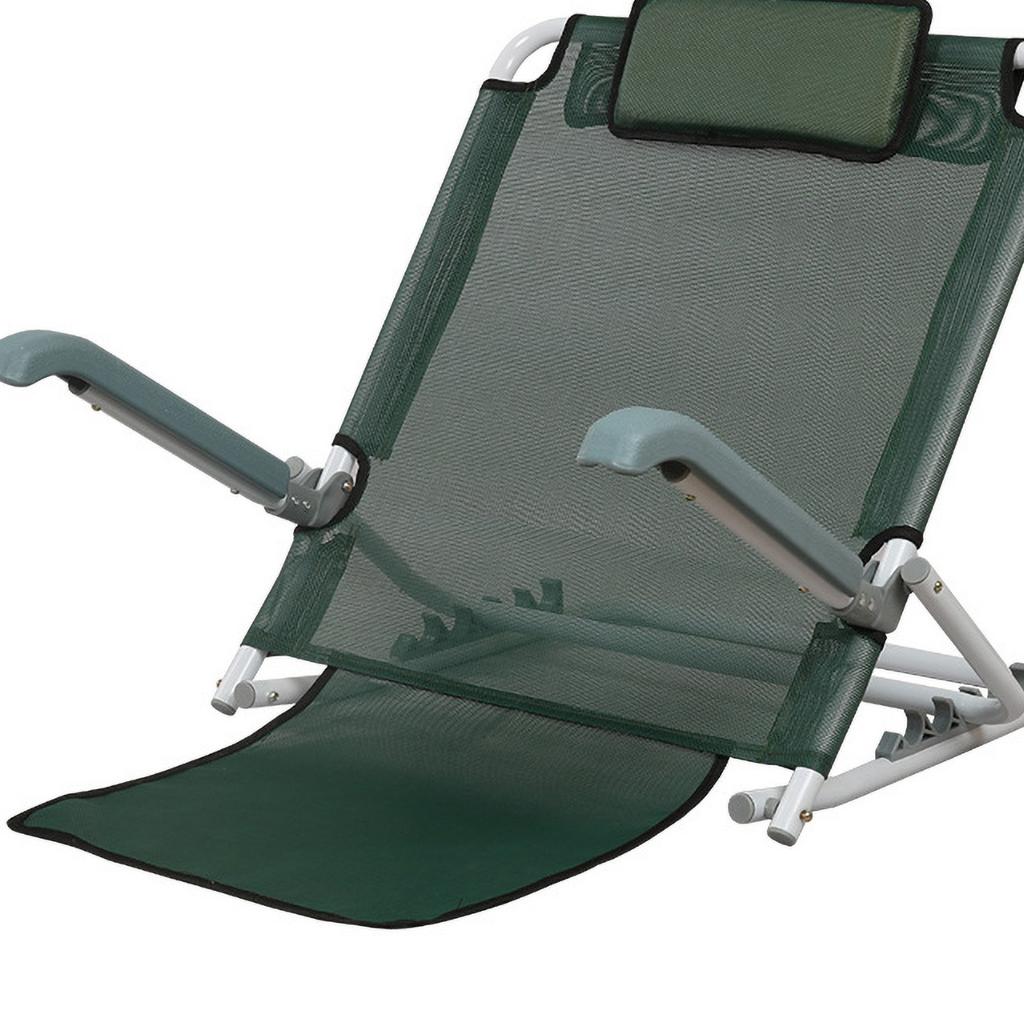 Adjustable Bed Backrest Portable Folding Sit Up Back Rest with Head Pillow for Outdoor Beach Green
