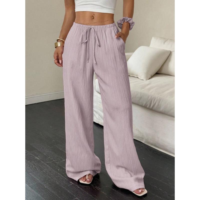 Fashion Women's Versatile Drawstring Casual Solid Color Pleated Wide-leg Pants
