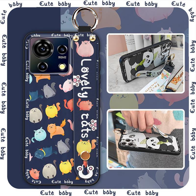 Cute Lanyard Phone Case For ZTE Blade V50 Vita Back Cover Durable Kickstand Fashion Design Waterproof Wristband Ring