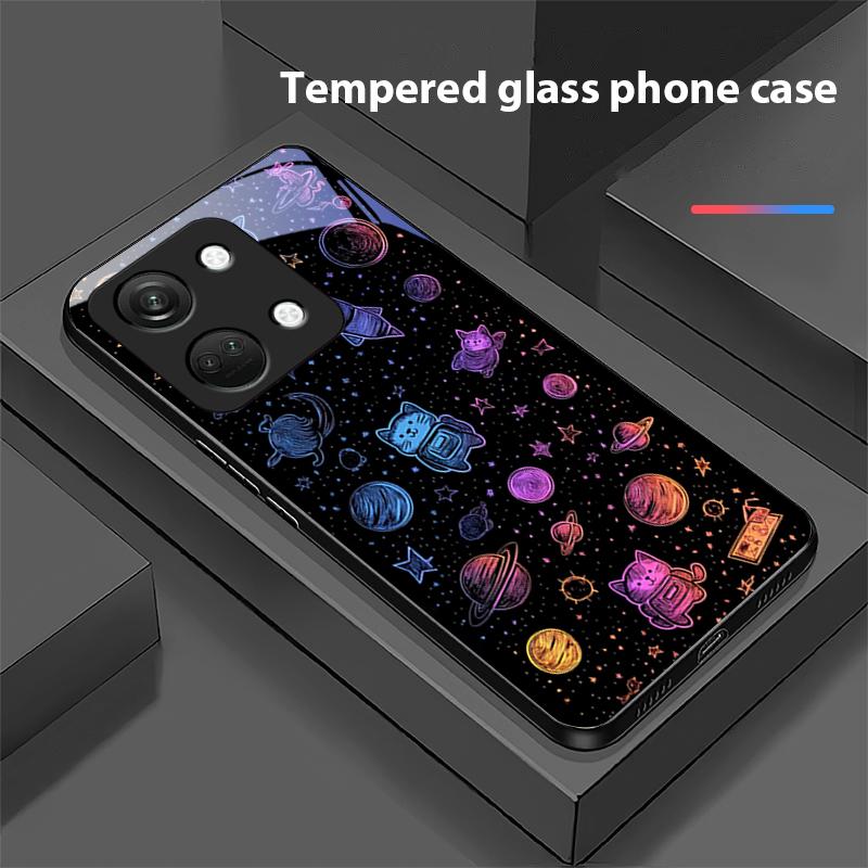 Dream Space Siyah OnePlus Nord 3 5 6T 7 Pro 8 12 10T Reno8 Lite 5G 10R Nord N30 İçin Siyah Sert Kabuklu Temperli Cam Telefon Kılıfı