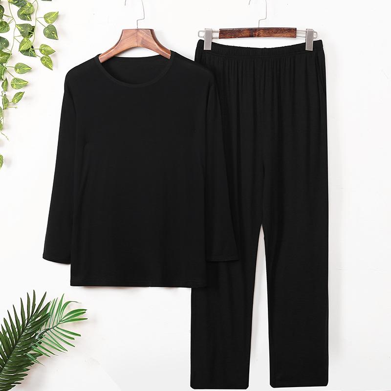Men's Modal Pajamas Set: Thin, Long Sleeve & Pants, Crew Neck, Casual, Plus Size, for Spring, Summer & Autumn.