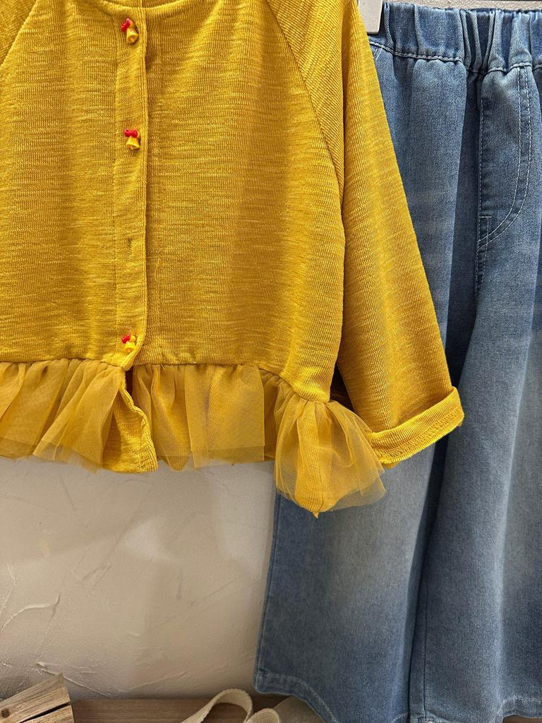 Girls' Two-Piece Korean Cardigan & Jeans Set