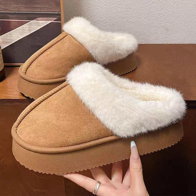 Women's Winter Non-Slip Plush Slippers - Thick-Soled, Warm Indoor Cotton Slippers