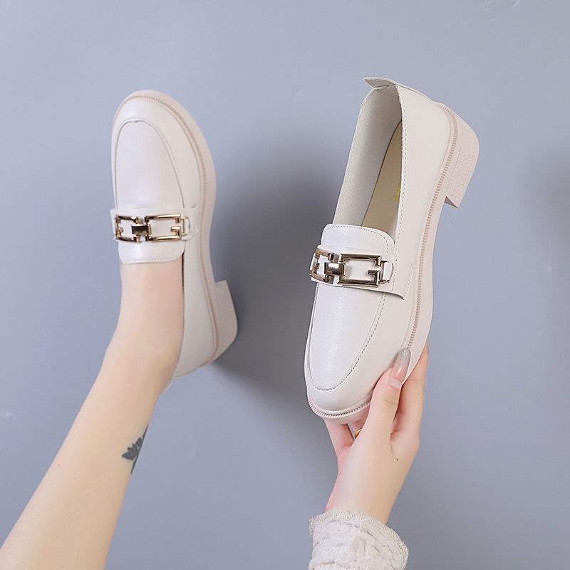 Women's Small Leather Shoes Women's British Style Women's Shoes Small Fragrant Style Soft Sole One Pedal Spring and Autumn Students