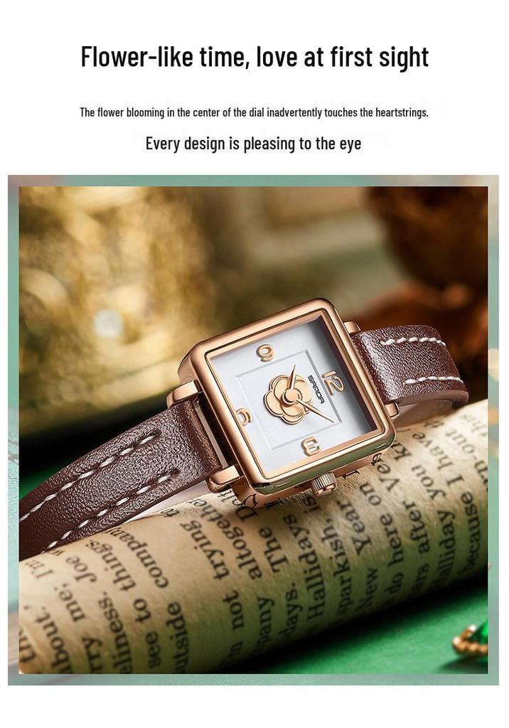 Sanda Women's Retro Waterproof Quartz Watch - Small Square Elegant Rose Dial