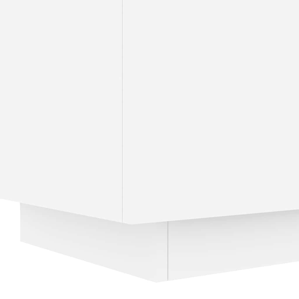 Nightstand with LED Lights White Engineered Wood