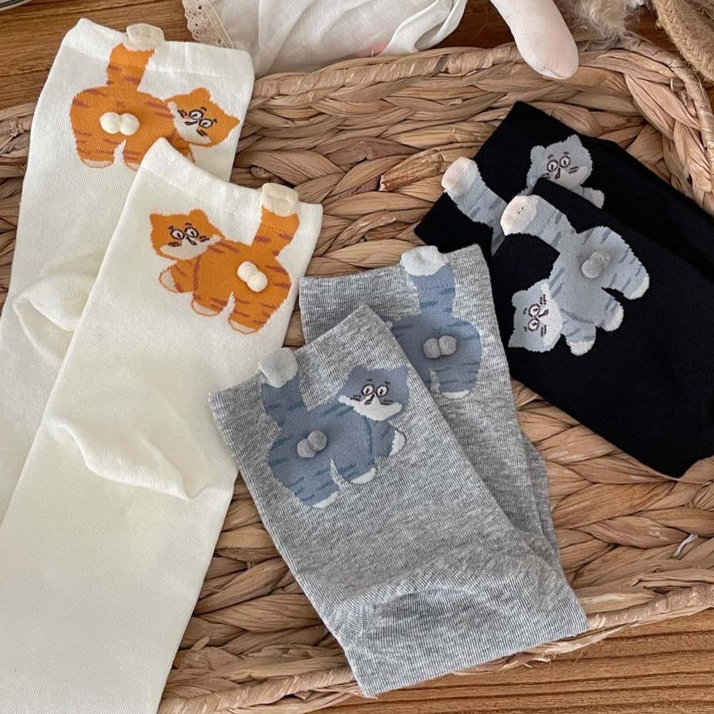 Women's Quirky 3D Cat Design Socks - 1 Pair for Spring, Autumn, Winter