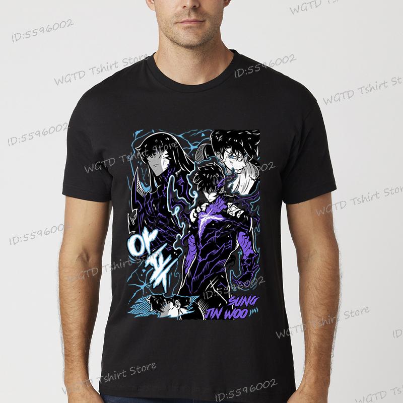 Solo Leveling Anime T-Shirt Sung Jinwoo New Manga Black Shirt S-4XL Funny Graphic Solo Leveling T Shirt Vintage Men Women Tshirt