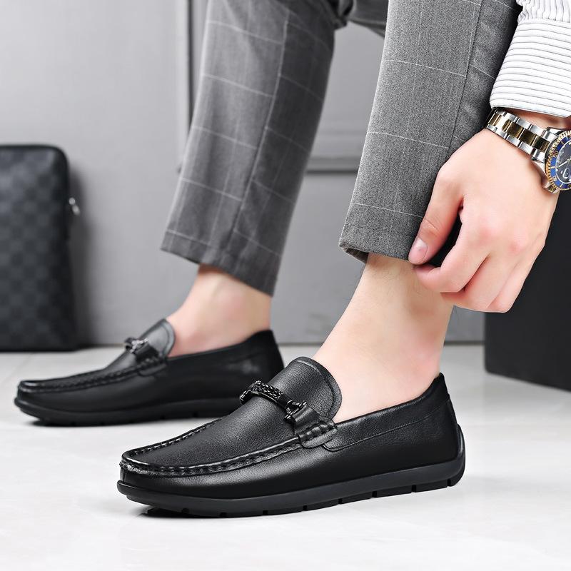 New first-layer cowhide Doudou shoes cover men's casual leather shoes genuine leather European men's shoes men's dad shoes soft