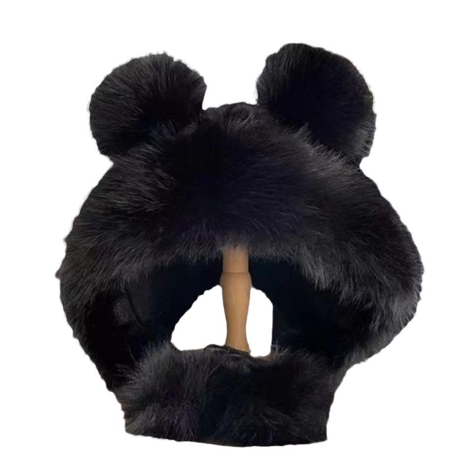 Supply cute bear plush hat women's autumn and winter thickened warm face small ear hat imitation fur Lei Feng hat