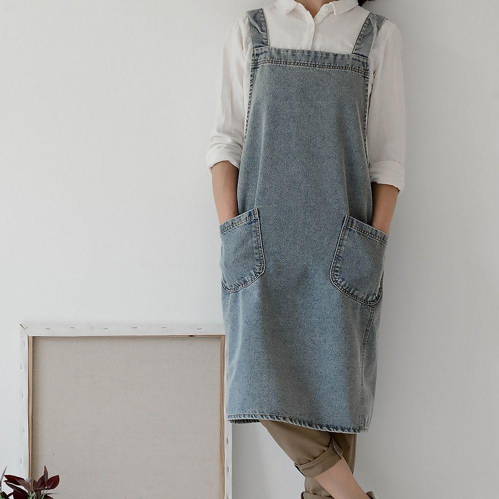 Elegant Kitchen Cooking Apron Oil-Proof Artist Flower Shop Apron Ladies Denim Apron  Restaurant Use
