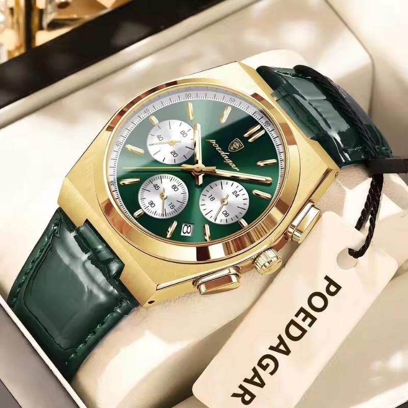 POEDAGAR Orologio da uomo di lusso alla moda Impermeabile Luminoso Cronografo Data Quarzo da polso Moda Sportivo Pelle Orologi
