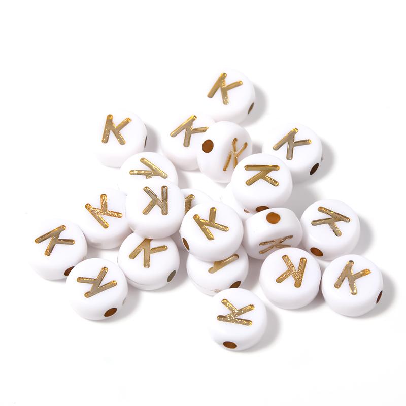 100Pcs 7mm Acrylic Alphabet Beads A-Z Gold Color Letters Beads For Jewelry Making Flat Round Spaced Bead DIY Bracelet Necklace