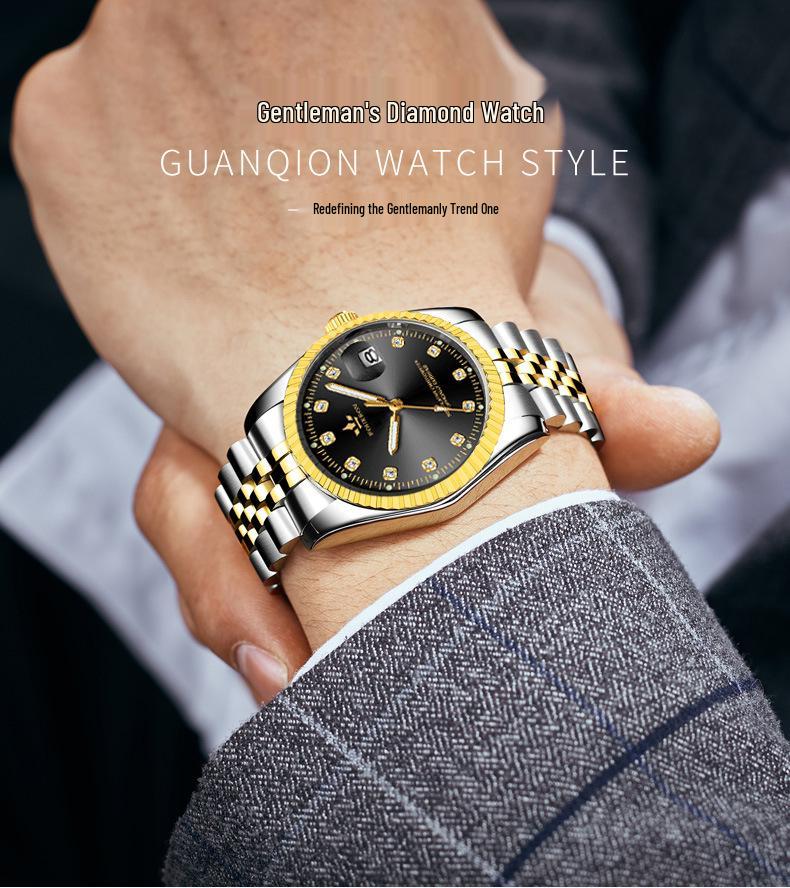 Tycoon Gold Leuchtende Herrenuhr - Lupe Kalender, Bestseller, Grenzüberschreitende Partneroption