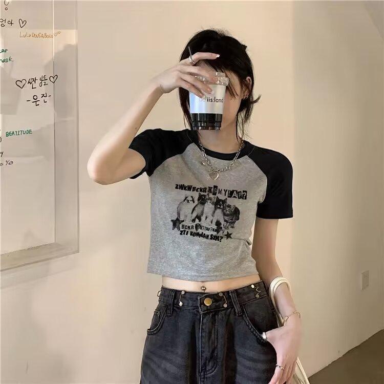 Women T-Shirt Y2k Print Slim Graphic Summer Korean Fashion