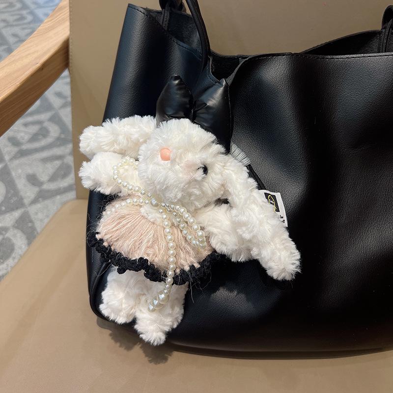 Cartoon Pearl Bow Skirt & Woolen Rabbit Keychain Charm