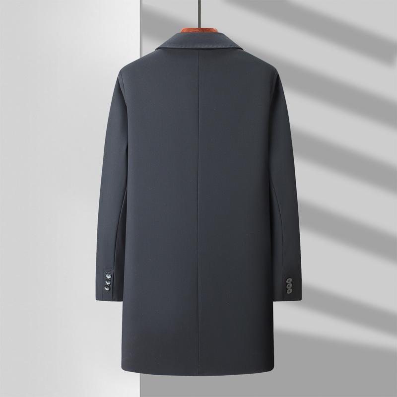 Autumn New Business Casual Men's Clothing Medium and Long Trench Coat Middle-aged and Elderly Solid Color Medium and Long Coat