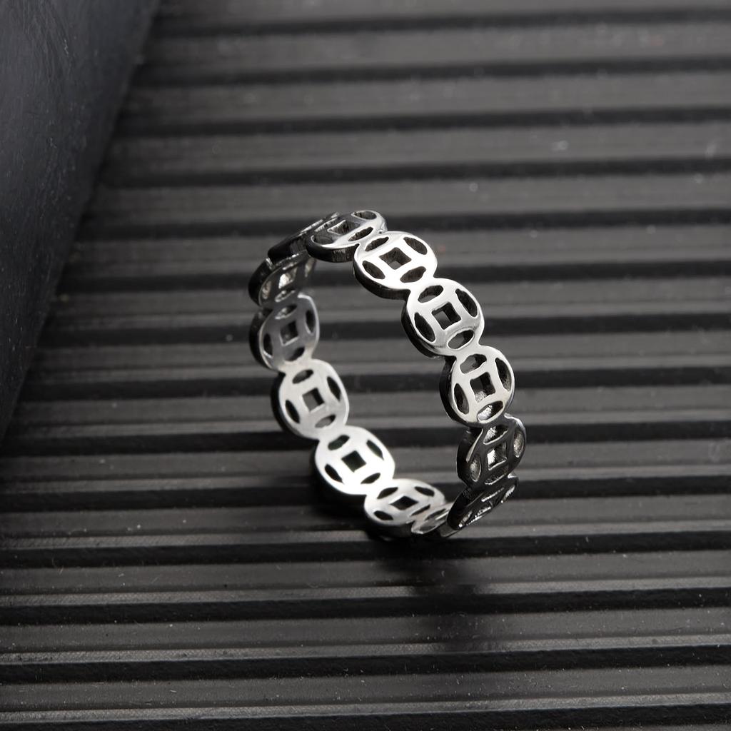 Chinese Style Copper Coin Ring For Men Women Vintage Feng Shui Amulet Wealth Lucky Jewelry Creative Dollar Sign Finger Rings