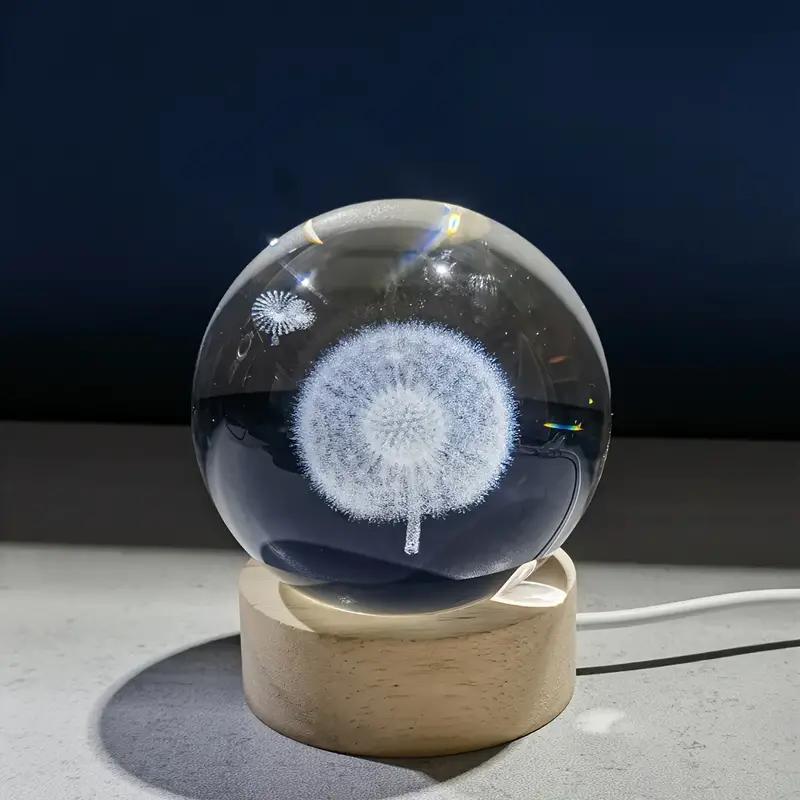 1 Pc 3D Laser Dandelion Carved Crystal Ball Light, Nightlight Decoration, Holiday Party, Classmate Award Anniversary Souvenir