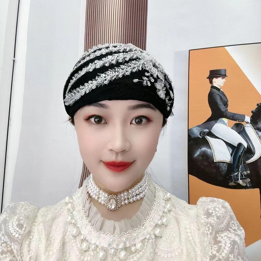 Turban Cap Floral Lace Caps Embroidery Beanie Hair Cover Cap Women Headscarf  Lady Female