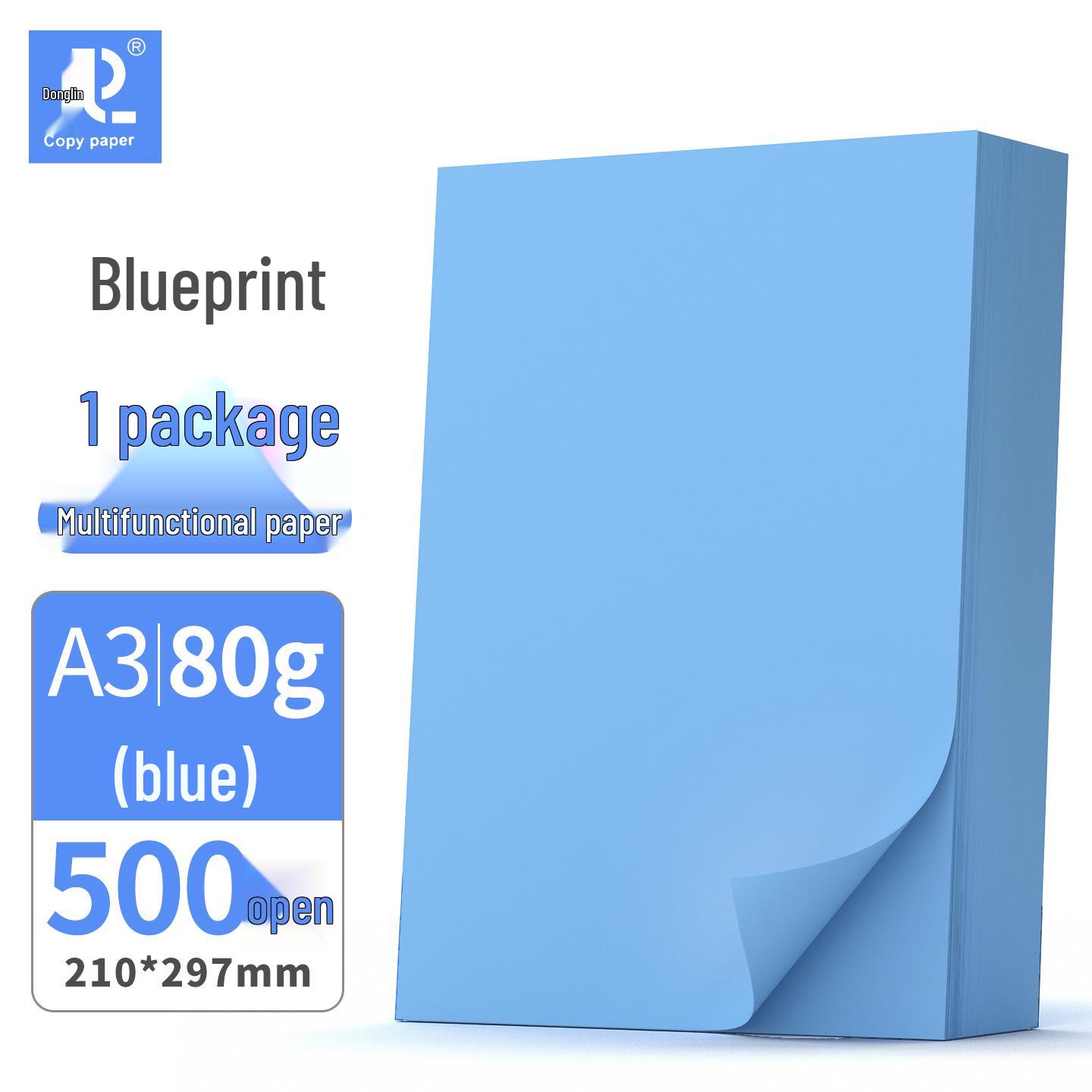 A3 80g Digital Engineering Blueprint Paper, Pure Wood Pulp, 500 Blue Sheets, Large Box