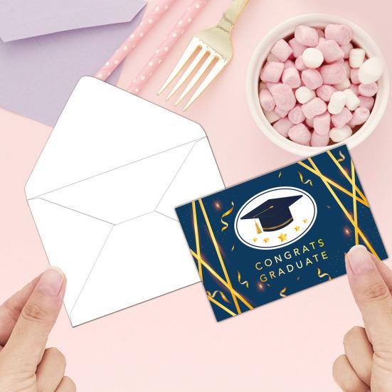 12 Teile/Satz Abschlusskarten mit Umschlägen Glitzernde Abschlusskappe Druckrohlinge im Inneren Grußkarten High School Party Supplies