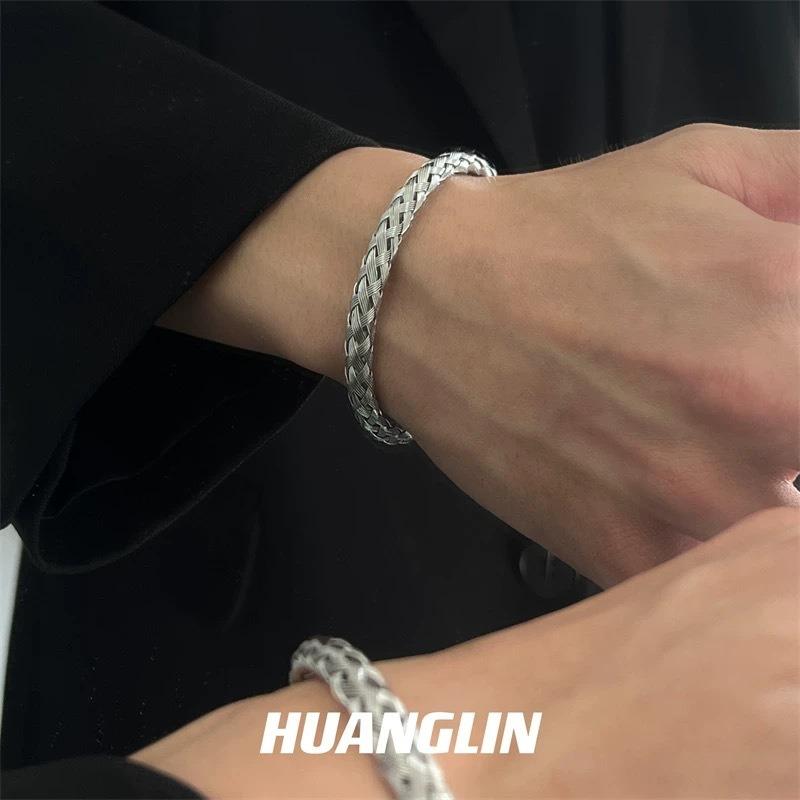 Titanium Steel Jewelry - Twisted Braid Steel Wire Open Bracelet for Men - Simple and Elegant Style - Stainless Steel