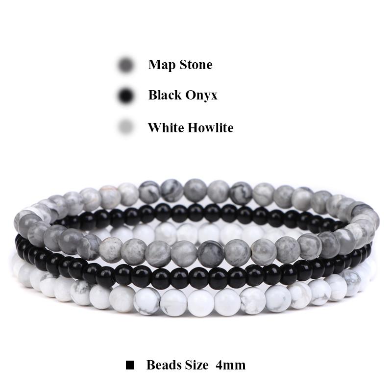 3pcs Amethysts Purple Agates Elastic Bracelets For Women Men Natural Stone Tiger Eye Black Onyx 4mm Beads Bracelet Set Jewelry