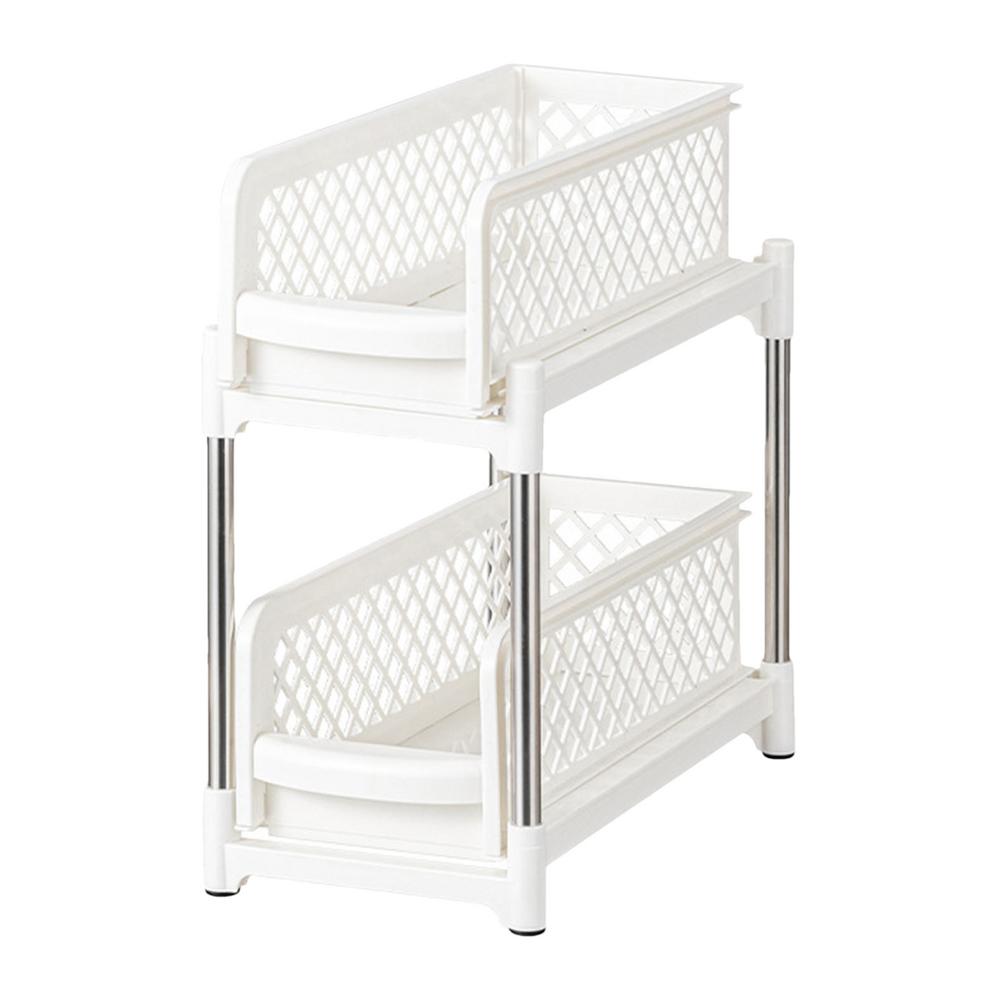 

2-уровневый многофункциональный выдвижной шкаф-органайзер большая вместительная корзина выдвижной кухонный шкаф для хранения в ванной комнате белый
