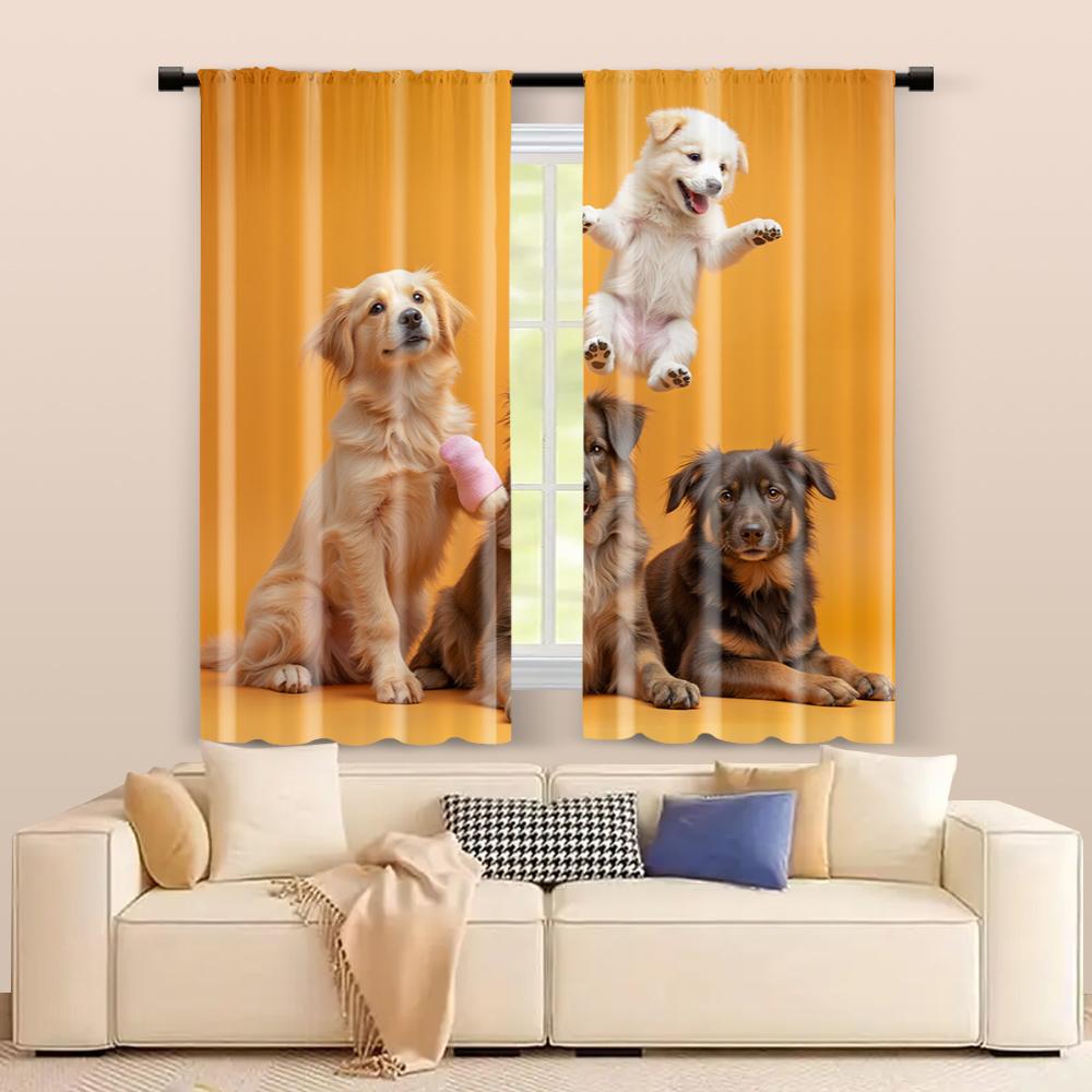 2 ks, filtrační závěsy (kromě prutů, nepohyblivé, bez baterií) Roztomilý kreslený pes pro použití v ložnicích a obývacích pokojích