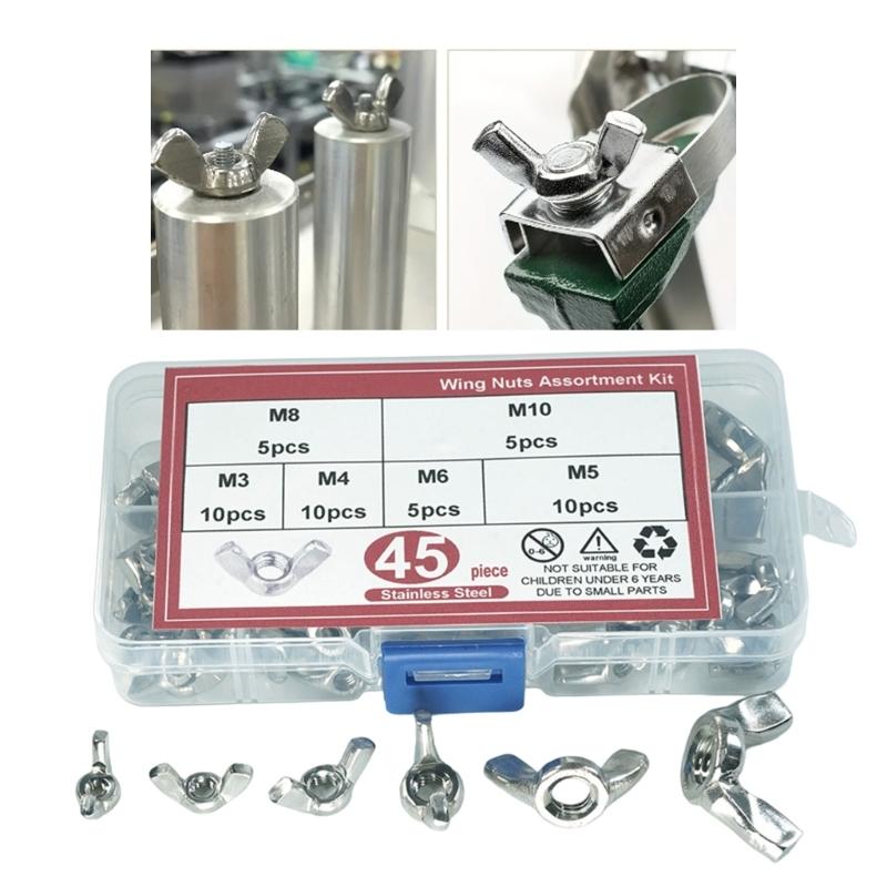 45pcs Steel Wing Nuts Assortment Easy Install Hand Tightened Simple Installation