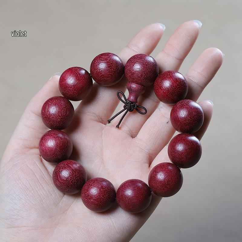 Men's Small-Leaf Red Sandalwood & Green Sandalwood Bracelet with Yellow Rosewood and Ebony Buddhist Beads 2.0".