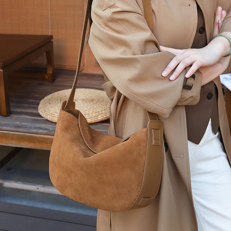 Winter Women's Natural Suede Leather Classic Underarm Bag Female Soft Cowhide Durable Handbags Ladies Luxury Designer Bags