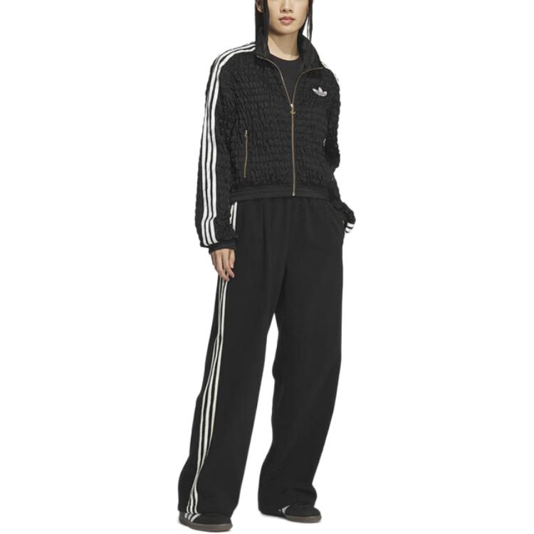 adidas Jachetă sport Originals pentru femei, neagră, cu talie elastică cu șnur și guler înalt, cu fermoar complet, KS2870