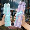 1PC Sea Creature Doodle Kid Pattern 750ml Color Plastic Sports Water Bottle Leakproof Flip Straw Lid Suitable for Sports Office Home Use