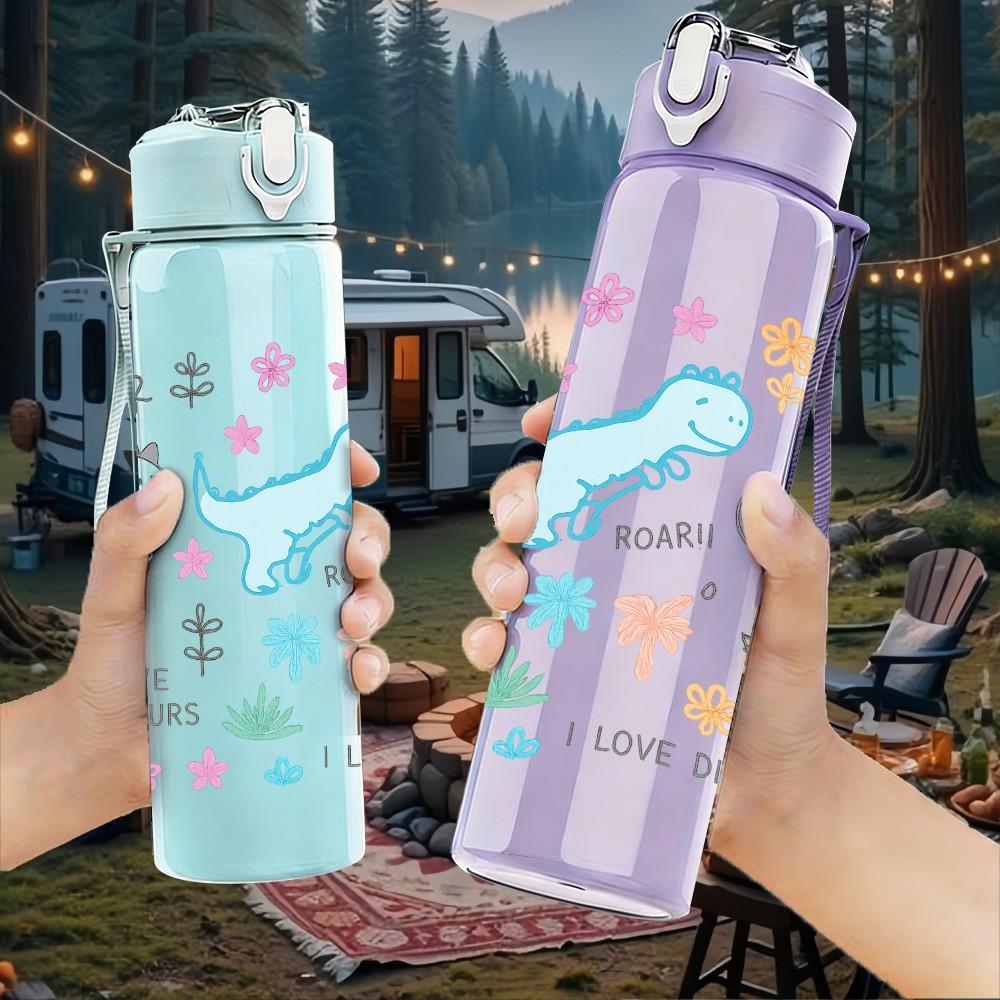 1PC Sea Creature Doodle Kid Pattern 750ml Color Plastic Sports Water Bottle Leakproof Flip Straw Lid Suitable for Sports Office Home Use