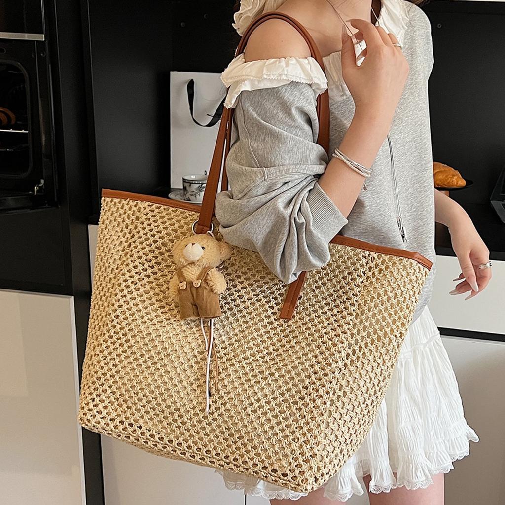 Seaside Beach Vacation Straw Bag Women'S Summer Commuter Shoulder Bag Hollow Woven Tote Bag