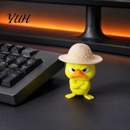 Decorative Mini Figurines for Home 4Pcs 3D Printed Angry Duck Figurines, Grumpy with Straw Hat, Unique Desk Decor Coworkers Cute Cross-Arms
