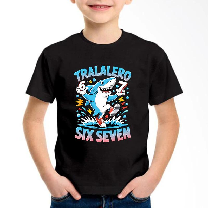Neues lustiges Sechs Sieben Italienisches Gehirnfäule 67 Nummern Grafikdruck T-Shirt Junge/Mädchen Sommer Kurzarm Kinder Bequemes T-Shirt Top