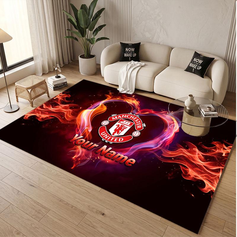 Custom Rug Manchester United Pattern Print Name Text Soft Non‑Slip Floor Carpet for Home Indoor Decoration