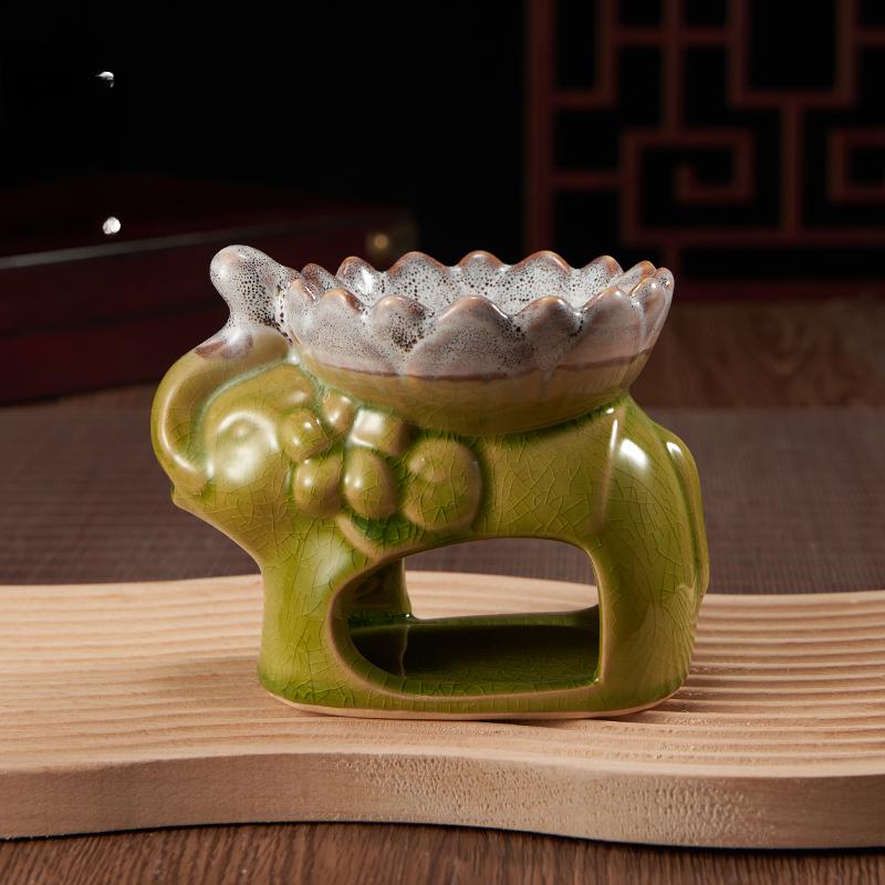 Ceramic Ice Cracking Lotus Incense Burner Elephant Shape Aromatherapy Essential Oil Aromatic Wax Diffuser Censer Home Decoration