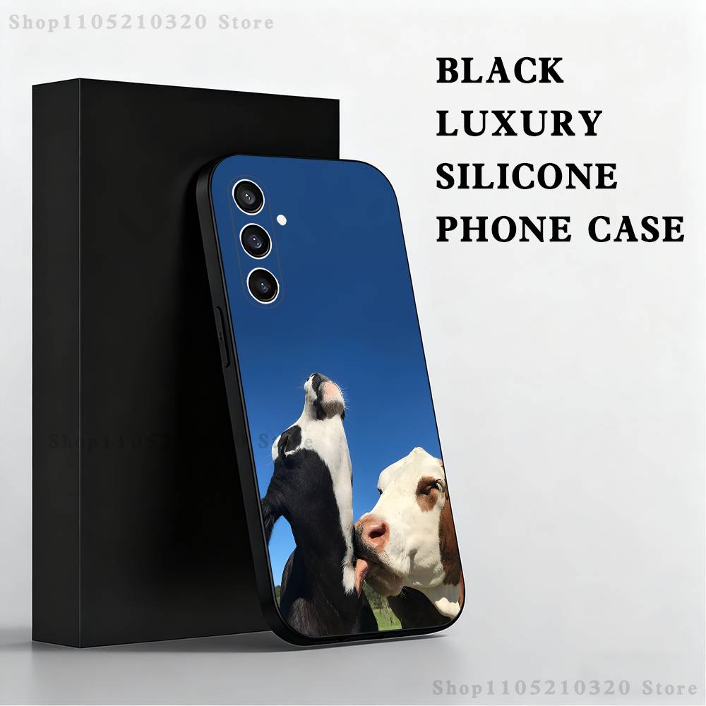 

Lovely Cute Cow Cows OX Phone Case For Samsung S25,S24 Ultra,S20,S30 plus,S22 plus,S23,S30 Ultra 5G Silicone Black Shell SamsungA31