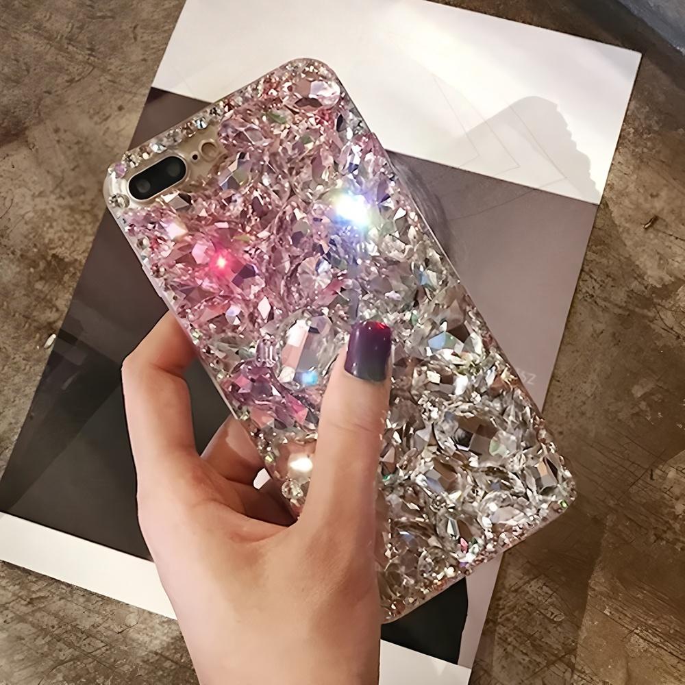 

Luxury Bling Rhinestone Crystal Flower Phone Case For Motorola Moto G82 G52 G22 G32 G73 G13 G23 G53 G10 G30 E15 S50 5G Glitter Diamond Gemstone Cover Motorola Moto G82 рожевий/білий