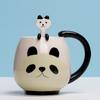 Hand-Painted Ceramic Coffee Cup Set Cartoon Panda Frog Cat Fox Pig Designs Couple's Matching Mugs with Teaspoons Kids Drinking