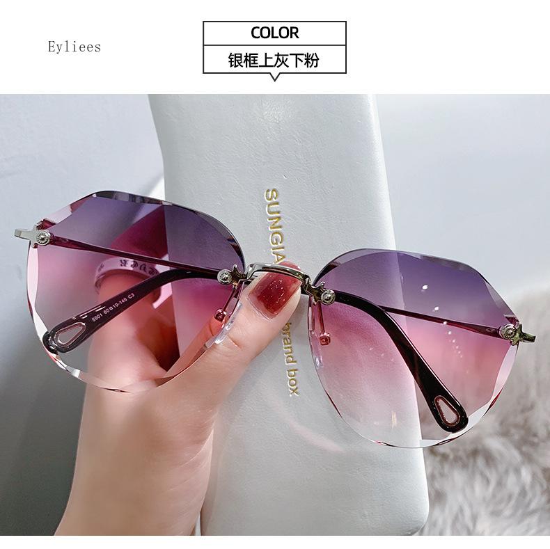 Rimless Sunglasses Women'S Retro Metallic Sun Glasses Uv Protection New Fashion Cutting Lens Eyewear Uv400 Sun Glasses