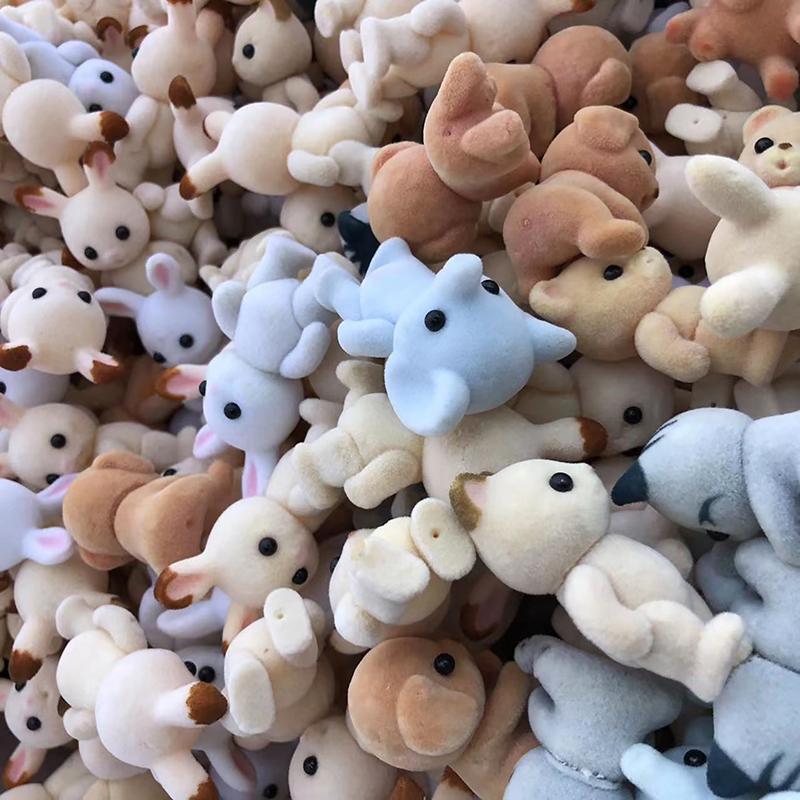 1Pc Forest Family Animal Figure Rabbit Bear Dog Flocked Shaggy Figurine Animal Model Toy For Kid Factory Defects