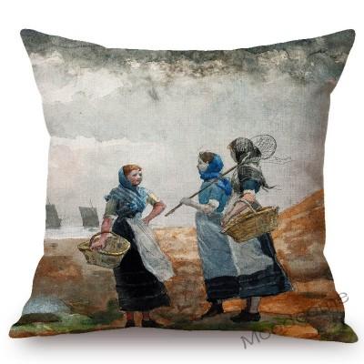 Us Painter Winslow Homer Famous Oil Painting Gallery Art Decorative Sofa Throw Pillow Case Fisherman Peach Blossom Cushion Cover Peach skin 18*18(CM)-1Pcs