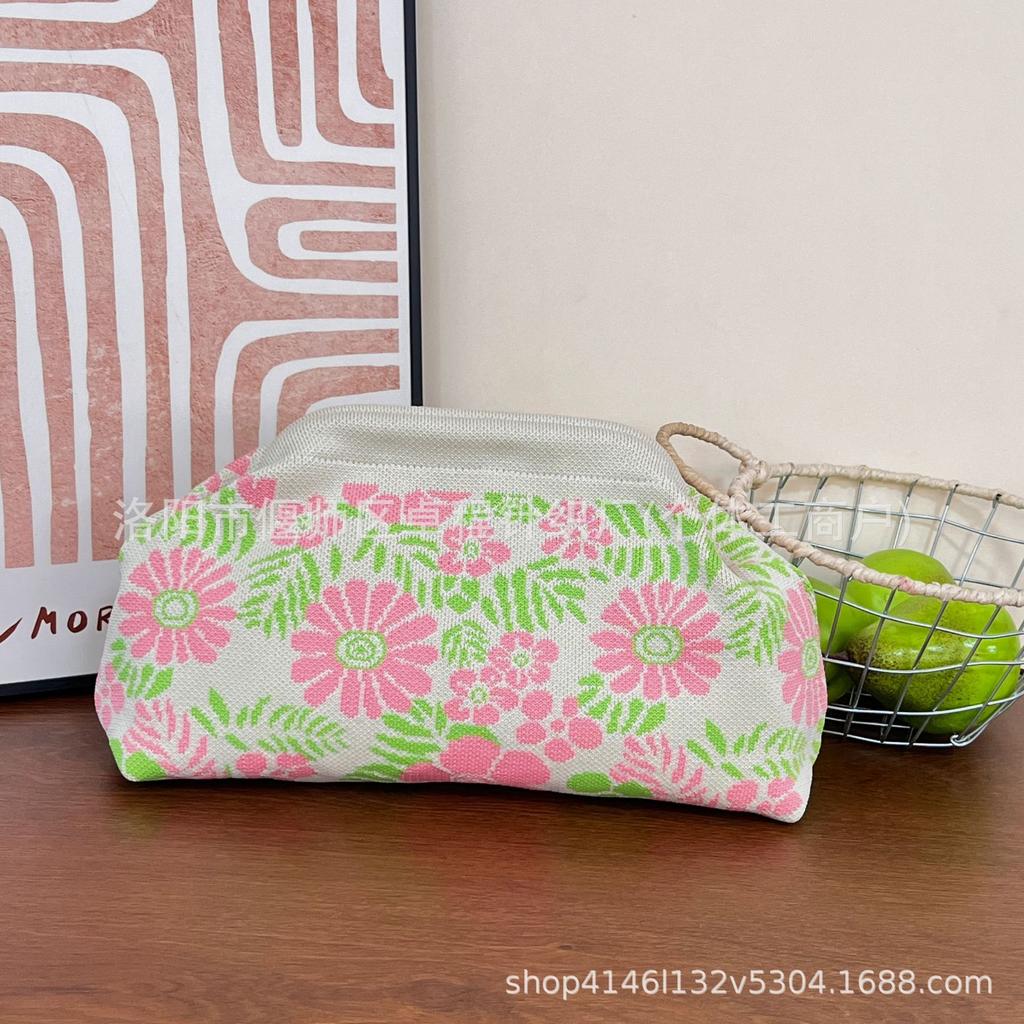 Women's Striped Knitted Makeup Bag - Versatile, Stylish, Large Capacity
